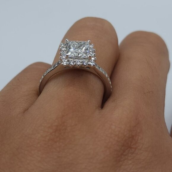 14K Gold 1.63 Ct Lab Grown Halo Engagement Princess Cut Diamond Ring - Picture 4 of 5